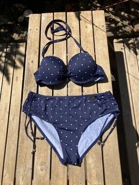 Classic Navy Polka Dot Push-Up Bikini Set by